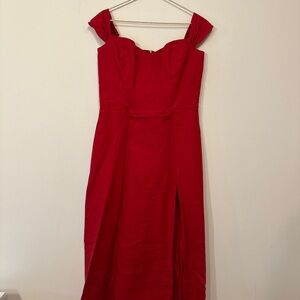 Reformation Bridgton Linen Midi Dress, Red, Size 12, Excellent Condition